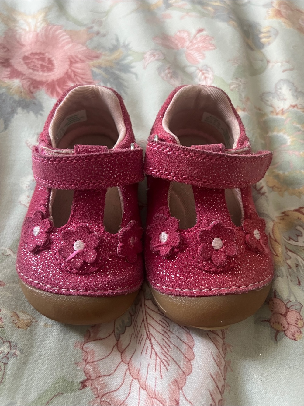 Stride Rite Pink Glitter Floral Mary Jane Shoes